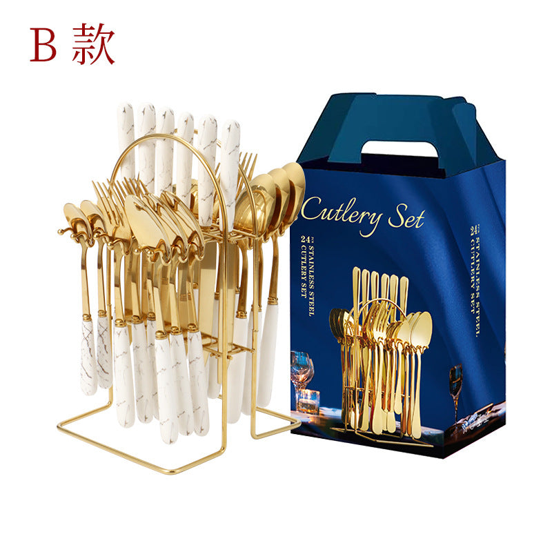 Amazon hot-selling stainless steel tableware 24-piece cutlery set with storage cutlery rack gift box set gift