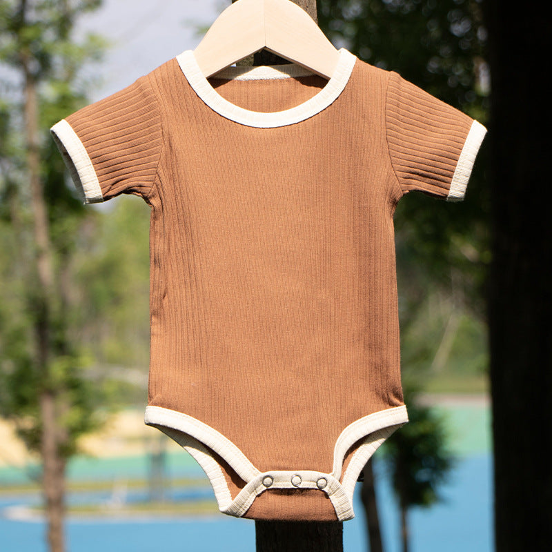 Infant and toddler boys and girls spring and summer ribbed triangle romper clothes crawling clothes jumpsuit
