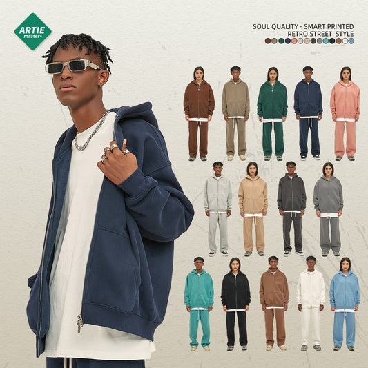 Velvet 350G Double-Head Zipper Cardigan Loose Fashion Brand Hooded Sweatshirt