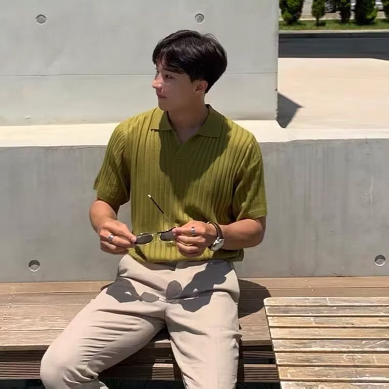 Summer new ins business mature style high quality casual lapel slim knit sweater men's POLO short sleeve trend