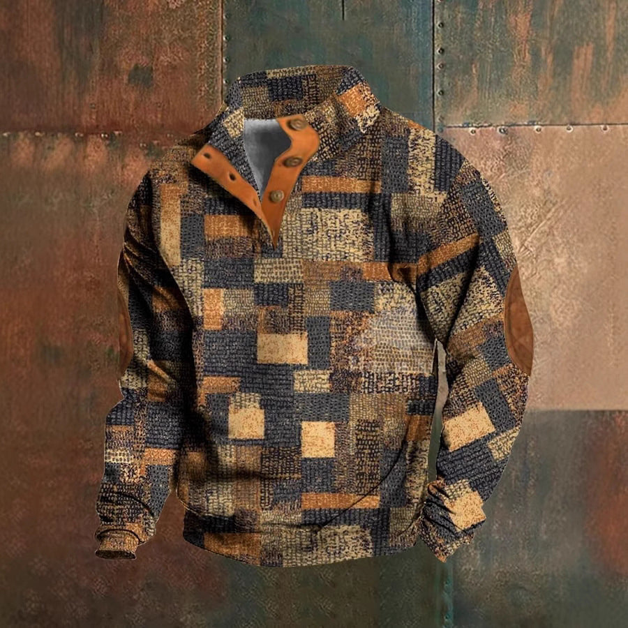 Cross-border foreign trade men's sweatshirt henley shirt 3d digital printing Christmas series four-button henley collar hot sale