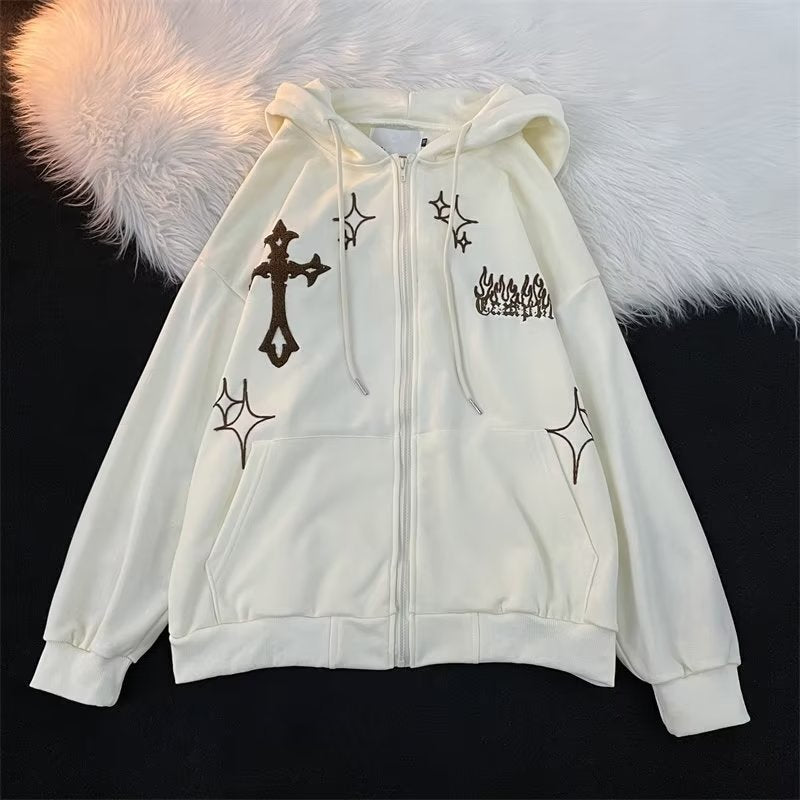 Cross-border spring and autumn design sense cardigan hooded sweater male ins Hong Kong style niche design sense all-match coat jacket