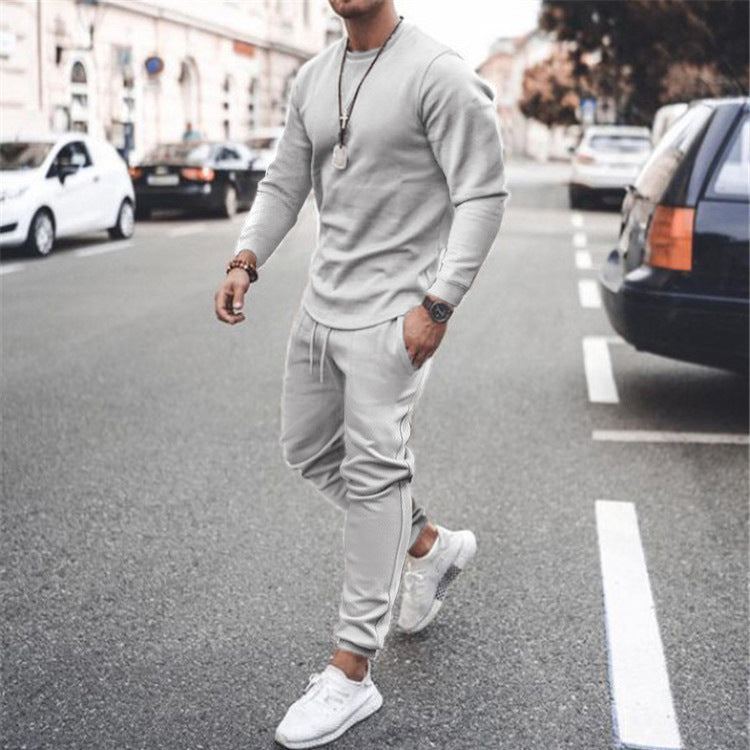 2021 Summer Cross-border European and American Independent Station Long Sleeve Casual Suit Two-piece Men's Trendy Multicolor