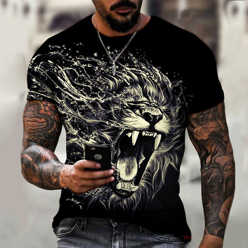 Cross-border Amazon AliExpress hot style animal beast lion 3D printing summer men's T-shirt factory direct sale