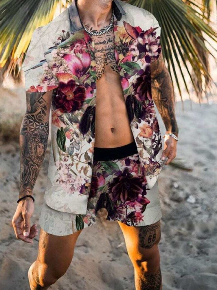 2022 Summer Amazon AliExpress Europe and America Cross-border Men's Shirts Casual Loose Short Sleeve Shorts Beach Suits