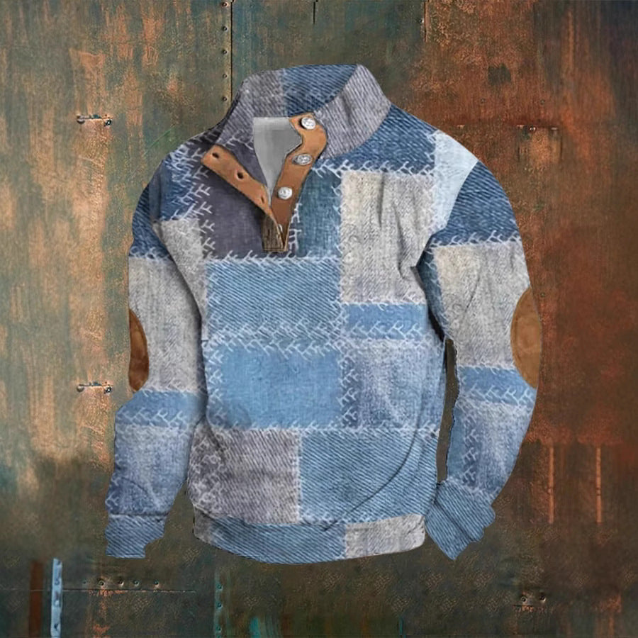 Cross-border foreign trade men's sweatshirt henley shirt 3d digital printing Christmas series four-button henley collar hot sale