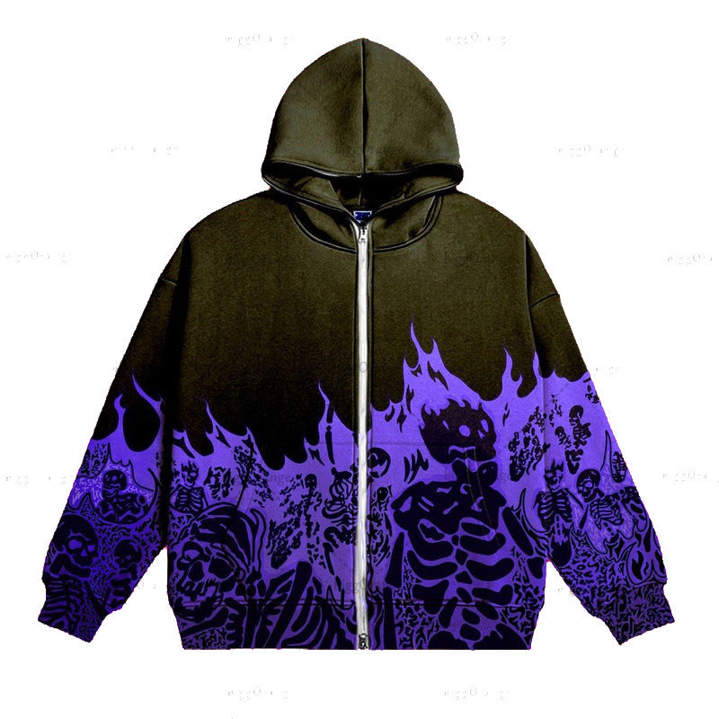 2022 Cross Border Men's Streetwear Vintage Skull Hoodie Zipper Hoodie Sweatshirt Gothic Tops