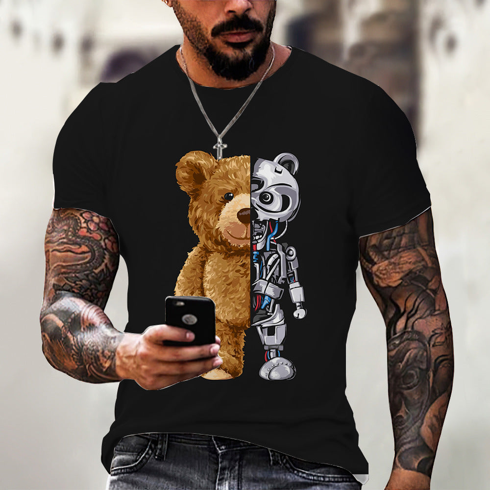 Men's T-shirt 2023 spring and summer new O-neck short-sleeved cute bear 3D printing top source factory can print LOGO