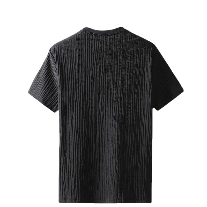 European station summer elastic ice silk casual sports suit men's pleated thin section short-sleeved trousers two-piece suit for men