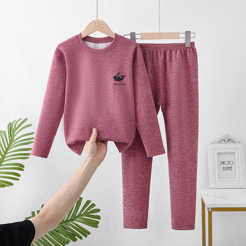 Mid-round neck children's home clothes set double-sided frosted boys and girls long johns AB thermal underwear pajamas