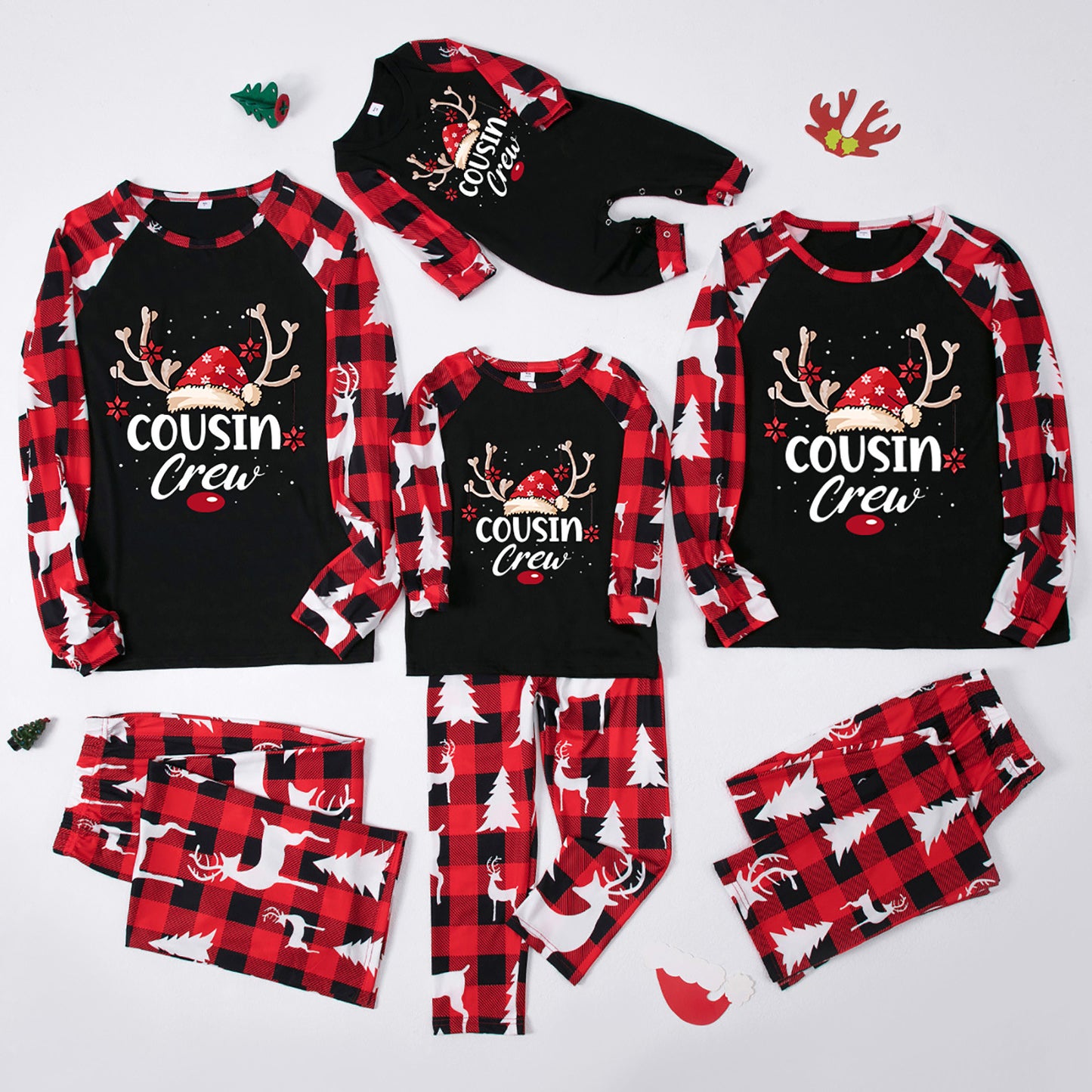 Tianming Clothing European and American parent-child home clothes Christmas home clothes parent-child suits plaid splicing print home clothes