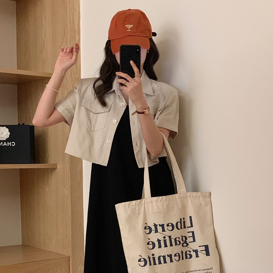 M.ZI summer Korean version simple all-match short-sleeved single-breasted button lapel short denim jacket women's tops wholesale summer