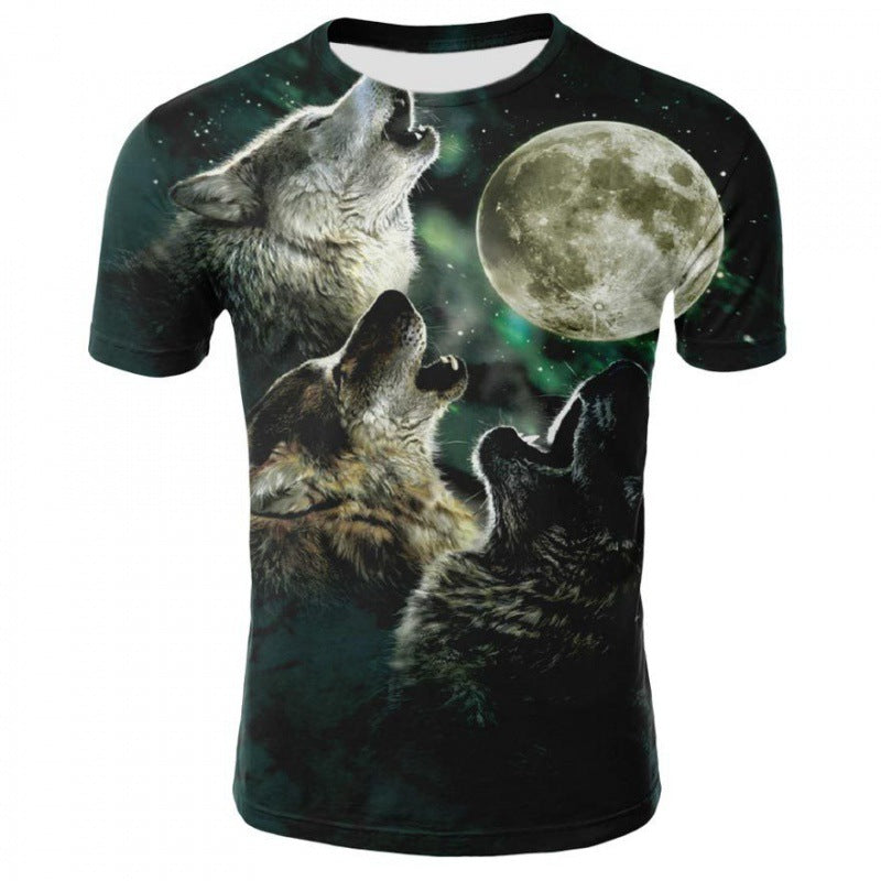 Foreign trade new style black and white wolf head pattern 3D three-dimensional printing short-sleeved T-shirt tide brand half-sleeved T-shirt loose clothes