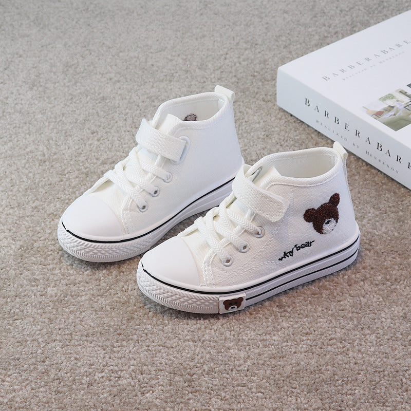 Children's canvas shoes 2025 spring and autumn new high-top girls' shoes Korean version elementary school students' cloth shoes boys' casual sneakers