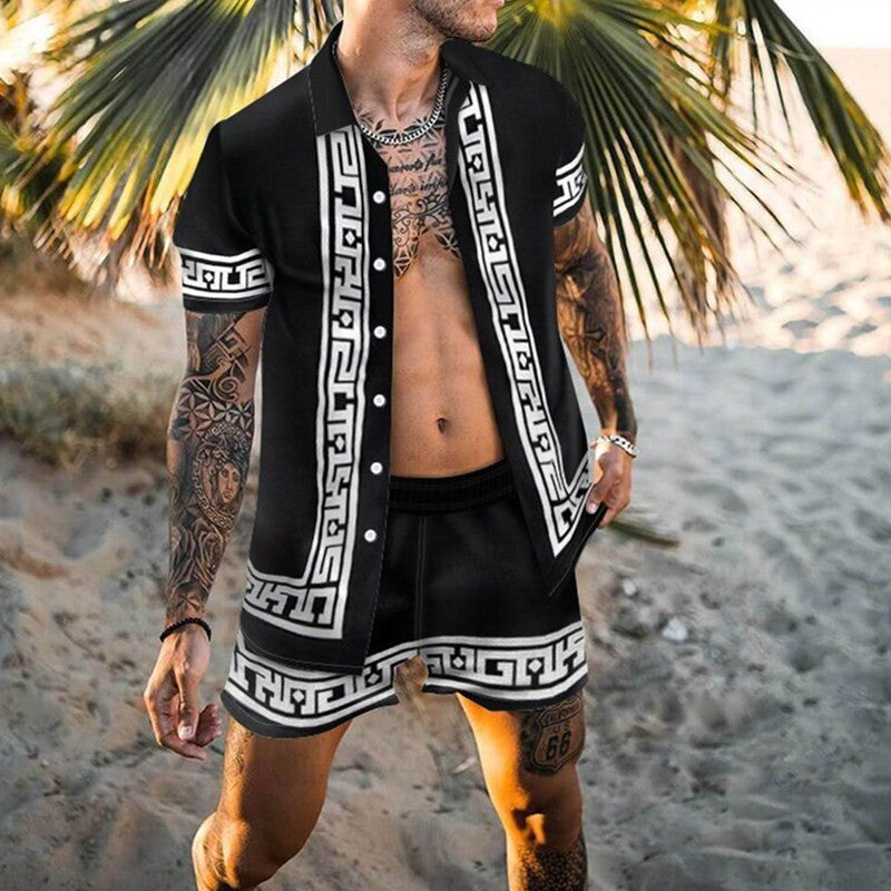 2022 Summer Amazon AliExpress Europe and America Cross-border Men's Shirts Casual Loose Short Sleeve Shorts Beach Suits