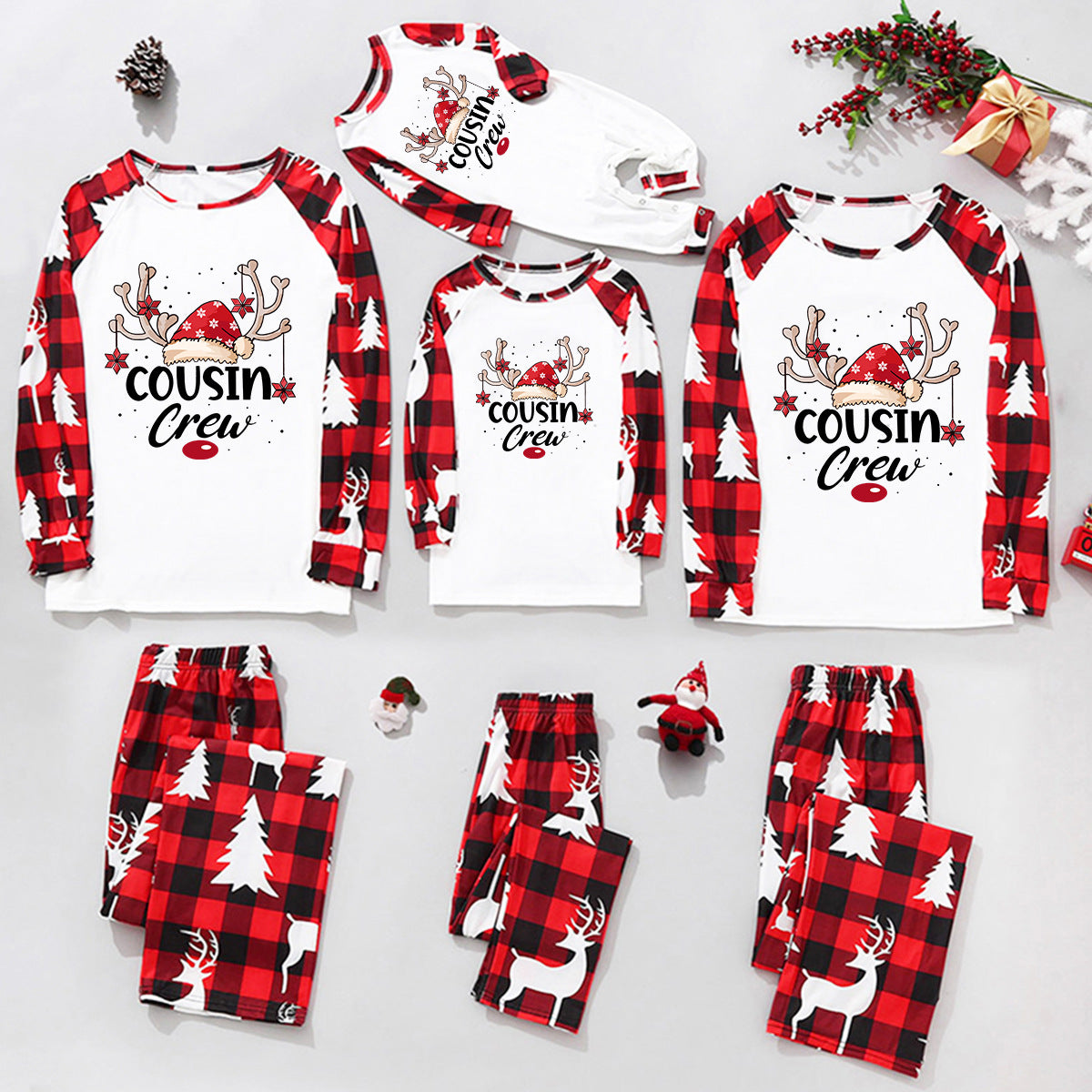 Tianming Clothing European and American parent-child home clothes Christmas home clothes parent-child suits plaid splicing print home clothes