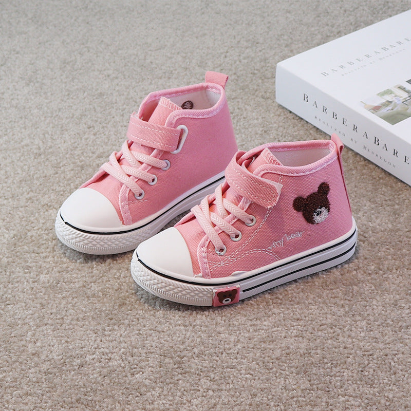 Children's canvas shoes 2025 spring and autumn new high-top girls' shoes Korean version elementary school students' cloth shoes boys' casual sneakers