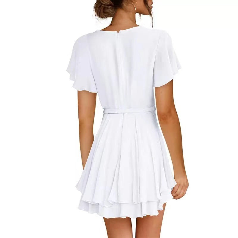 Amazon 2022 cross-border foreign trade ruffled dress autumn new V-neck skirt sexy dress female