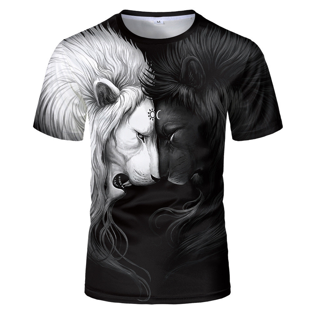 2019 factory direct selling new fashion brand t-shirt men's summer 3d t-shirt printing yin and yang lion