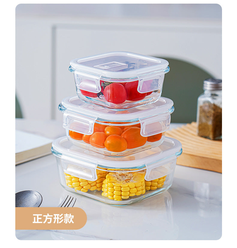 Glass lunch box can be put into the microwave student heating lunch box rectangular lunch box office worker fresh-keeping box household bowl