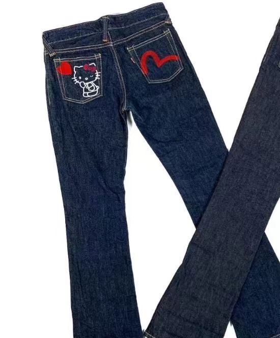 2023 American hip-hop trend high street fashion brand hellokitty Hello Kitty print jeans loose straight pants