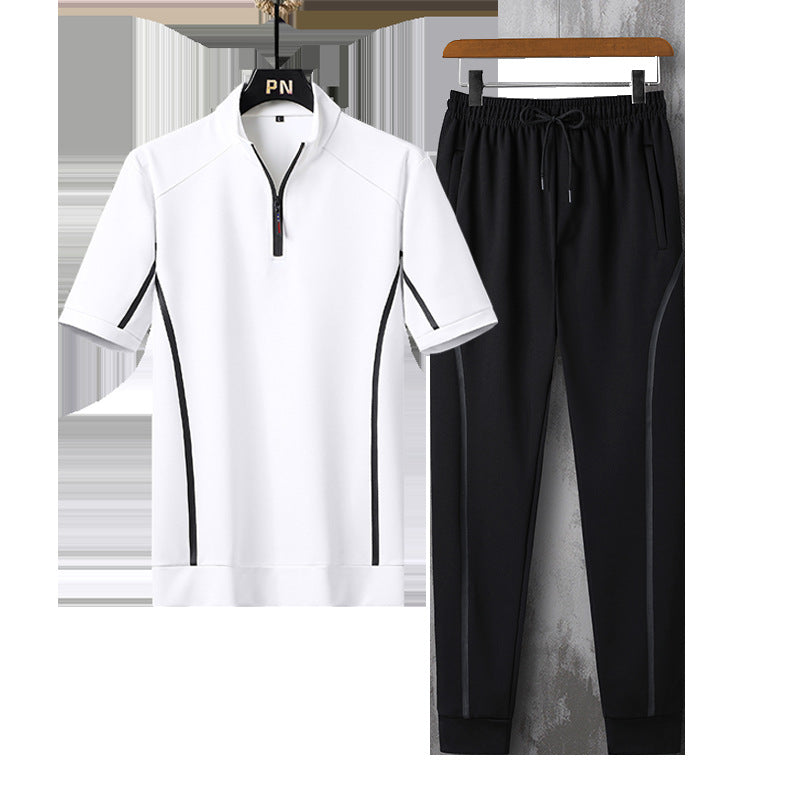 Men's casual suit two-piece men's sportswear stand-up collar loose breathable trendy short-sleeved collocation handsome men's clothing