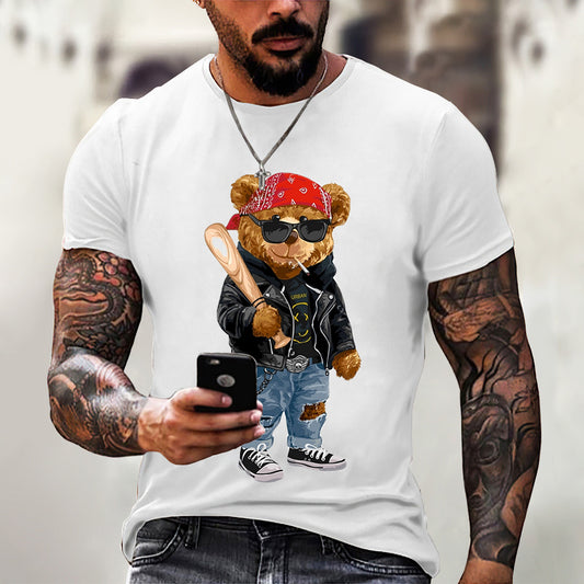 Men's T-shirt 2023 spring and summer new O-neck short-sleeved cute bear 3D printing top source factory can print LOGO