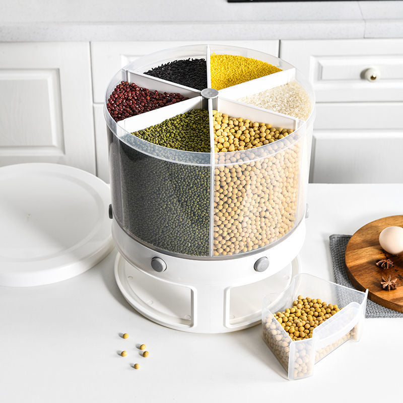 Five grains separated storage box kitchen rotatable rice bucket household 20 catties sealed rice tank rice storage box rice