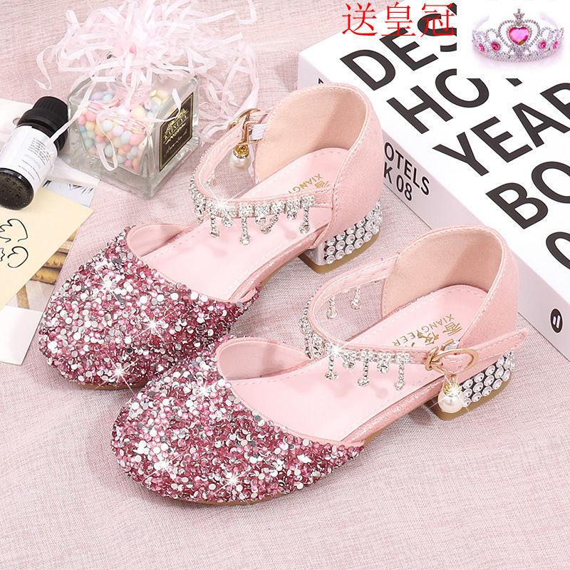 Princess shoes, crystal shoes, girls' flat-soled children's autumn shoes, little princess soft-soled shoes, host catwalk dress performance shoes