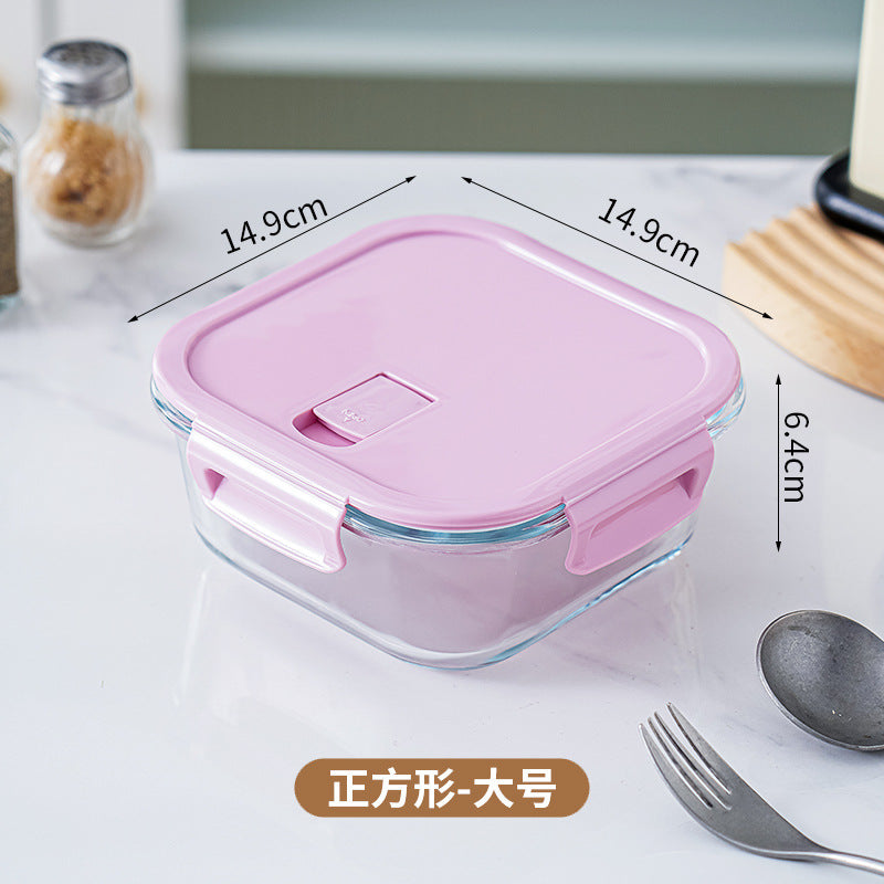 Glass lunch box can be put into the microwave student heating lunch box rectangular lunch box office worker fresh-keeping box household bowl