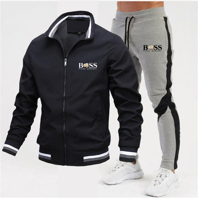 2022 new men's jacket suit casual suit splicing trousers bomber jacket high quality jacket suit