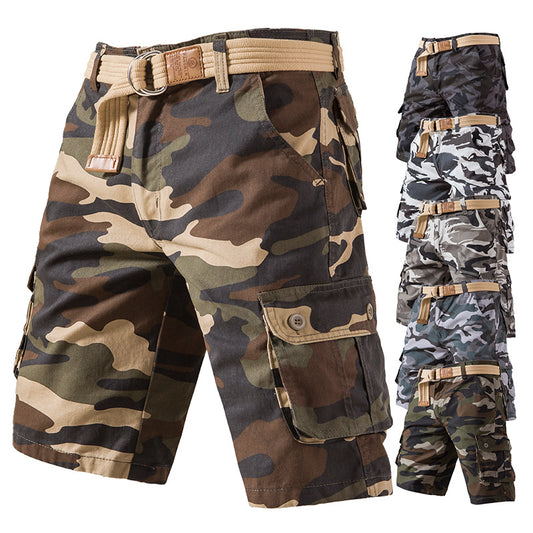 （no belt！）Summer pure cotton shorts men's casual shorts thin camouflage shorts workwear shorts large size loose breeches（no belt！）