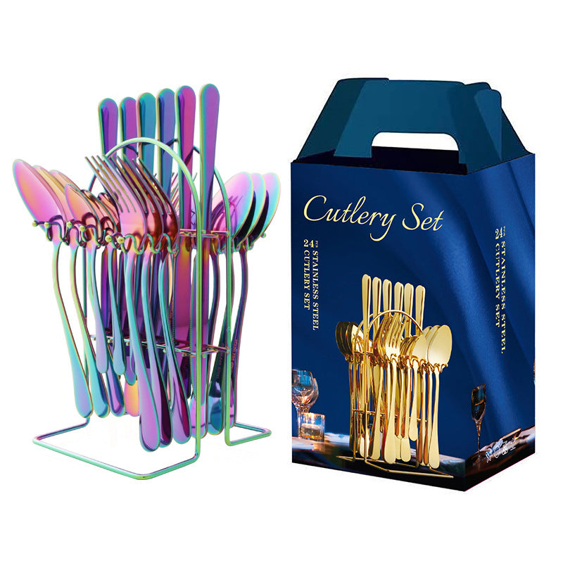 Amazon hot-selling stainless steel tableware 24-piece cutlery set with storage cutlery rack gift box set gift