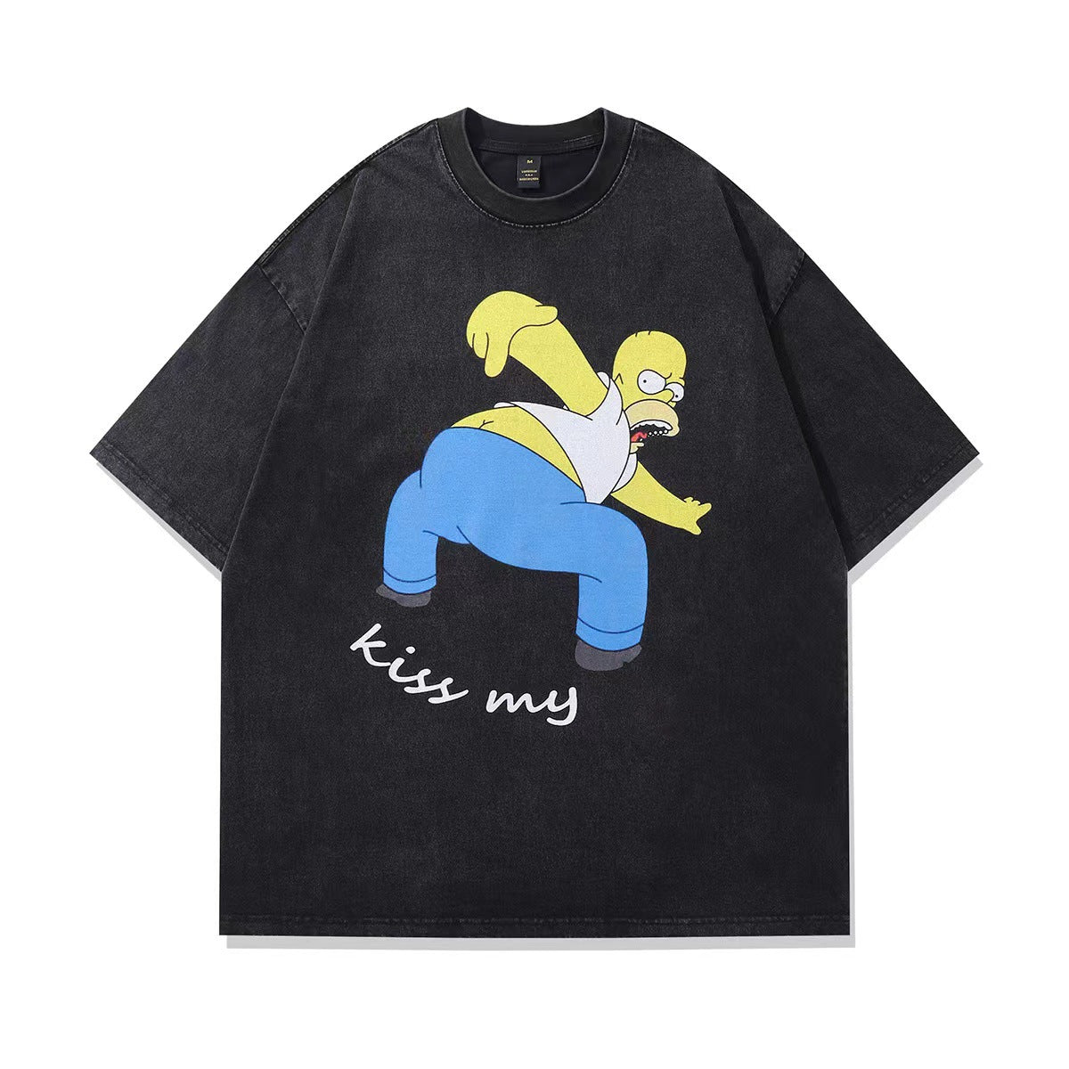 American cartoon washed short-sleeved T-shirt 2024 new couple high street trendy men's street trendy brand old loose short-sleeved