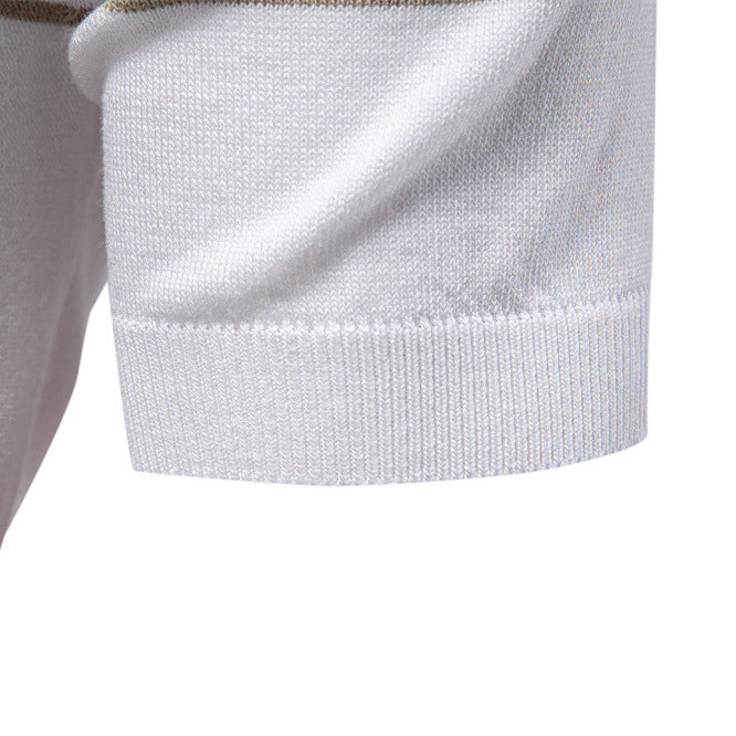 2025 Summer New Cross-border European Size Lapel POLO Shirt Fashion Striped Men's Business Short Sleeve Top