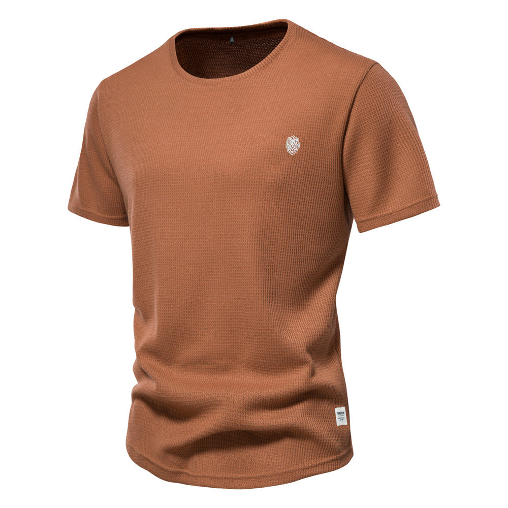 2023 Spring New Casual Embroidered T-shirt Men's Round Neck Solid Color Sports Basic Base Shirt Men's Tops