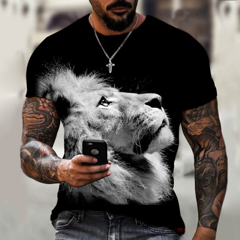 Cross-border Amazon AliExpress hot style animal beast lion 3D printing summer men's T-shirt factory direct sale