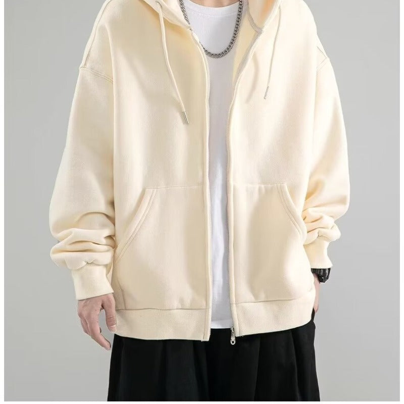 Heavy cardigan sweatshirt men's spring and autumn American fashion brand autumn jacket boys' clothes couple's top hooded jacket