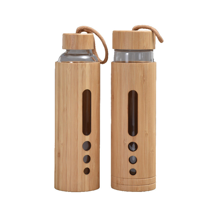 Foreign trade bamboo shell glass cup high temperature resistant high borosilicate single layer glass water bottle creative bamboo anti-scalding handle glass cup