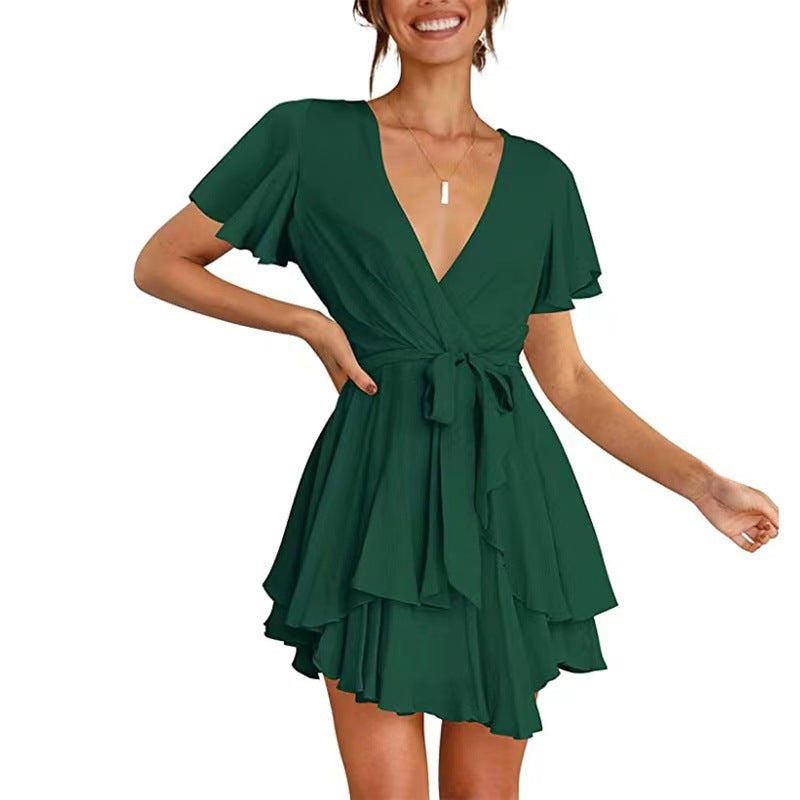 Amazon 2022 cross-border foreign trade ruffled dress autumn new V-neck skirt sexy dress female