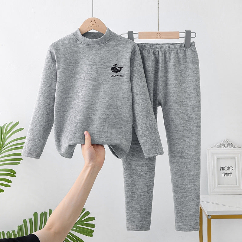 Mid-round neck children's home clothes set double-sided frosted boys and girls long johns AB thermal underwear pajamas