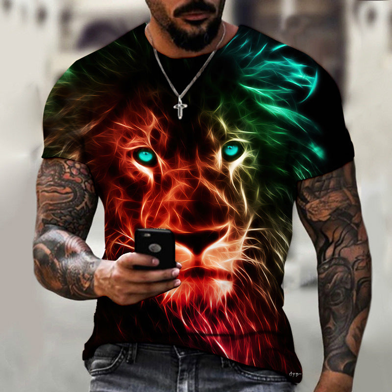 Cross-border Amazon AliExpress hot style animal beast lion 3D printing summer men's T-shirt factory direct sale