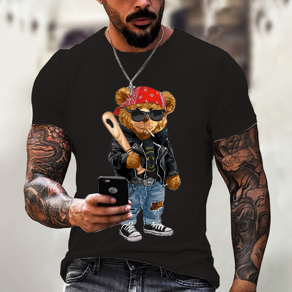 Men's T-shirt 2023 spring and summer new O-neck short-sleeved cute bear 3D printing top source factory can print LOGO