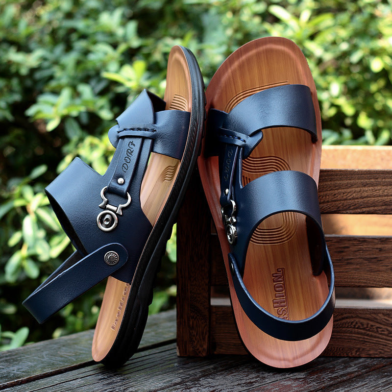 Summer leather sandals men's slippers 2024 new soft bottom beach sandals summer outdoor casual sandals men's trend