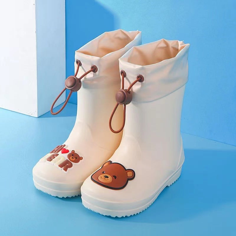 Children's rain boots kindergarten baby new style girls non-slip waterproof rain boots drawstring boy water shoes cartoon high