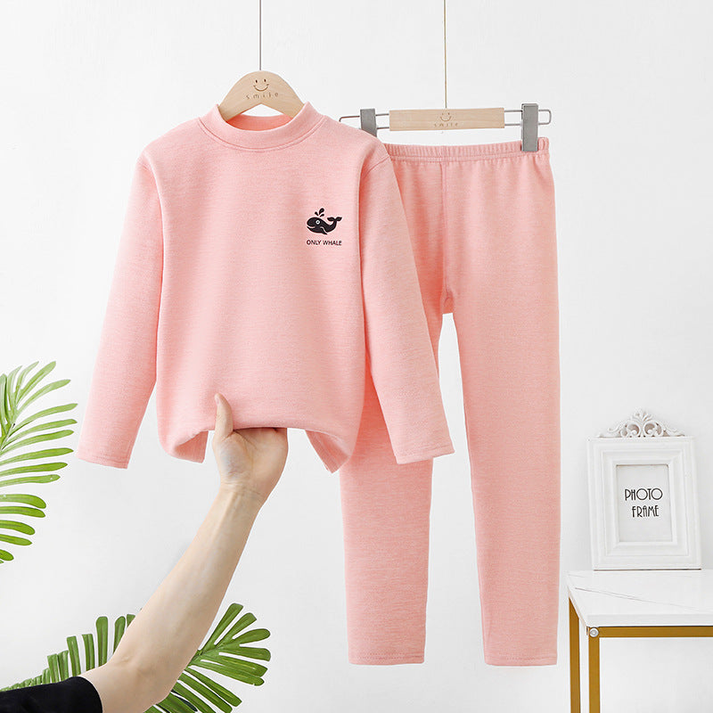 Mid-round neck children's home clothes set double-sided frosted boys and girls long johns AB thermal underwear pajamas