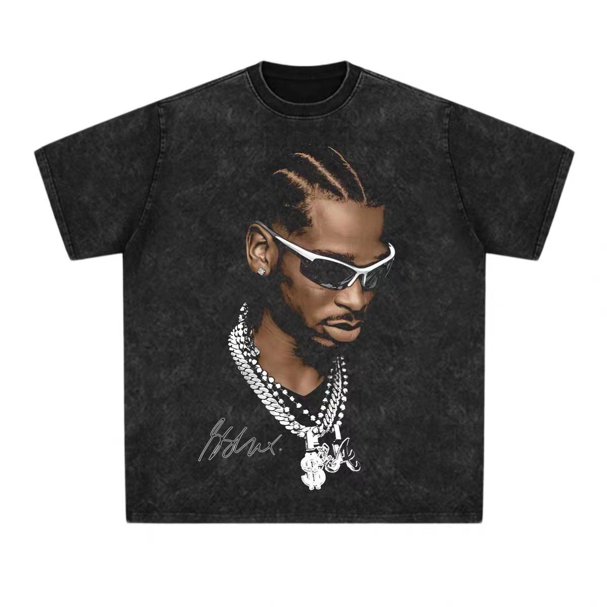 American cartoon washed short-sleeved T-shirt 2024 new couple high street trendy men's street trendy brand old loose short-sleeved