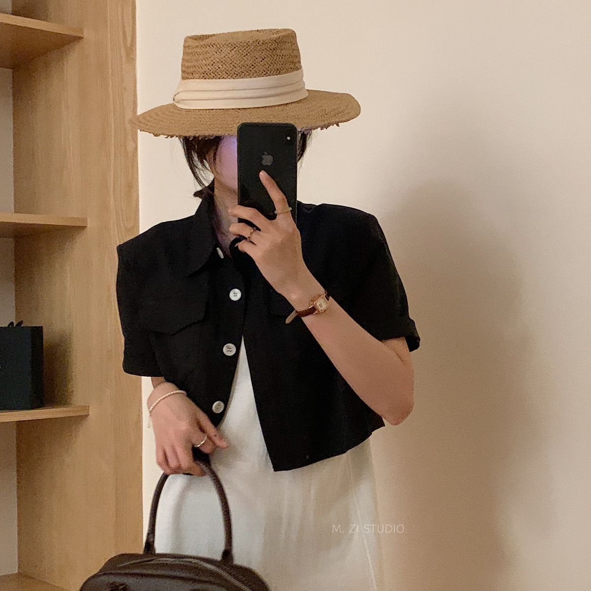 M.ZI summer Korean version simple all-match short-sleeved single-breasted button lapel short denim jacket women's tops wholesale summer