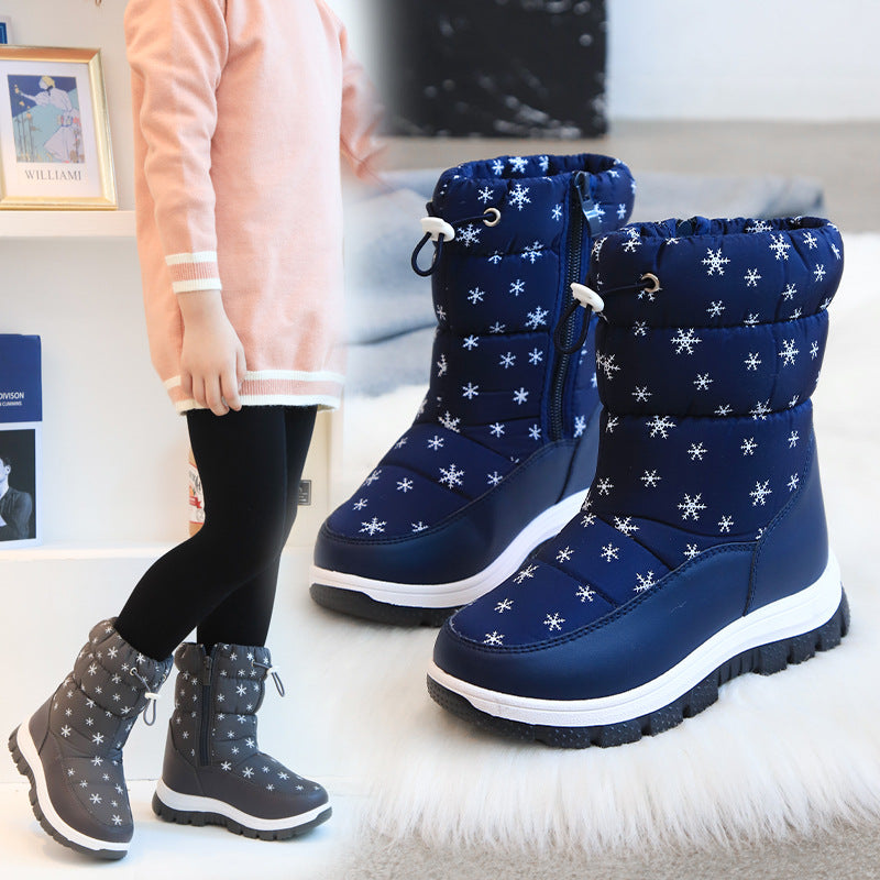 Manufacturers wholesale children's snow boots all year round boys cotton shoes middle and large children plus velvet warm winter boots foreign trade girls winter boots