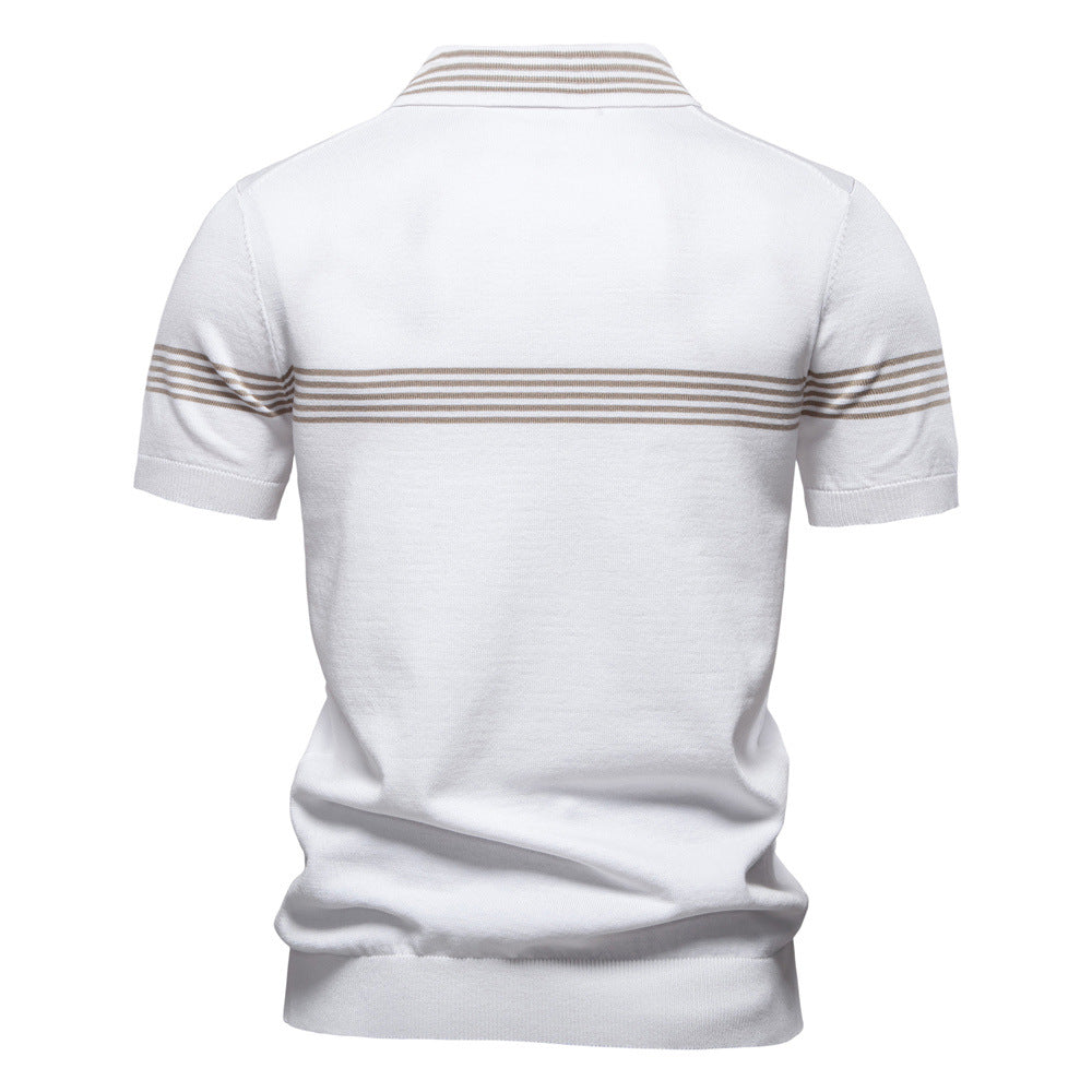 2025 Summer New Cross-border European Size Lapel POLO Shirt Fashion Striped Men's Business Short Sleeve Top
